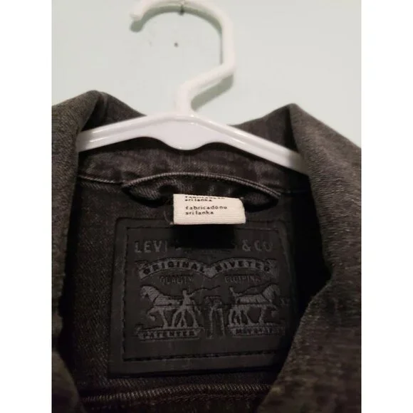 Levi Strauss Juniors XS Denim Jacket Black Charcoal Button Front Cropped Stretch - Picture 5 of 6